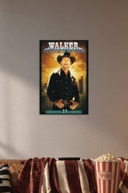 Walker, Texas Ranger in a cozy movie room above a brown sofa with popcorn.