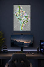 Washington D.C. Neighborhood Map in a gaming desk setup above a monitor.