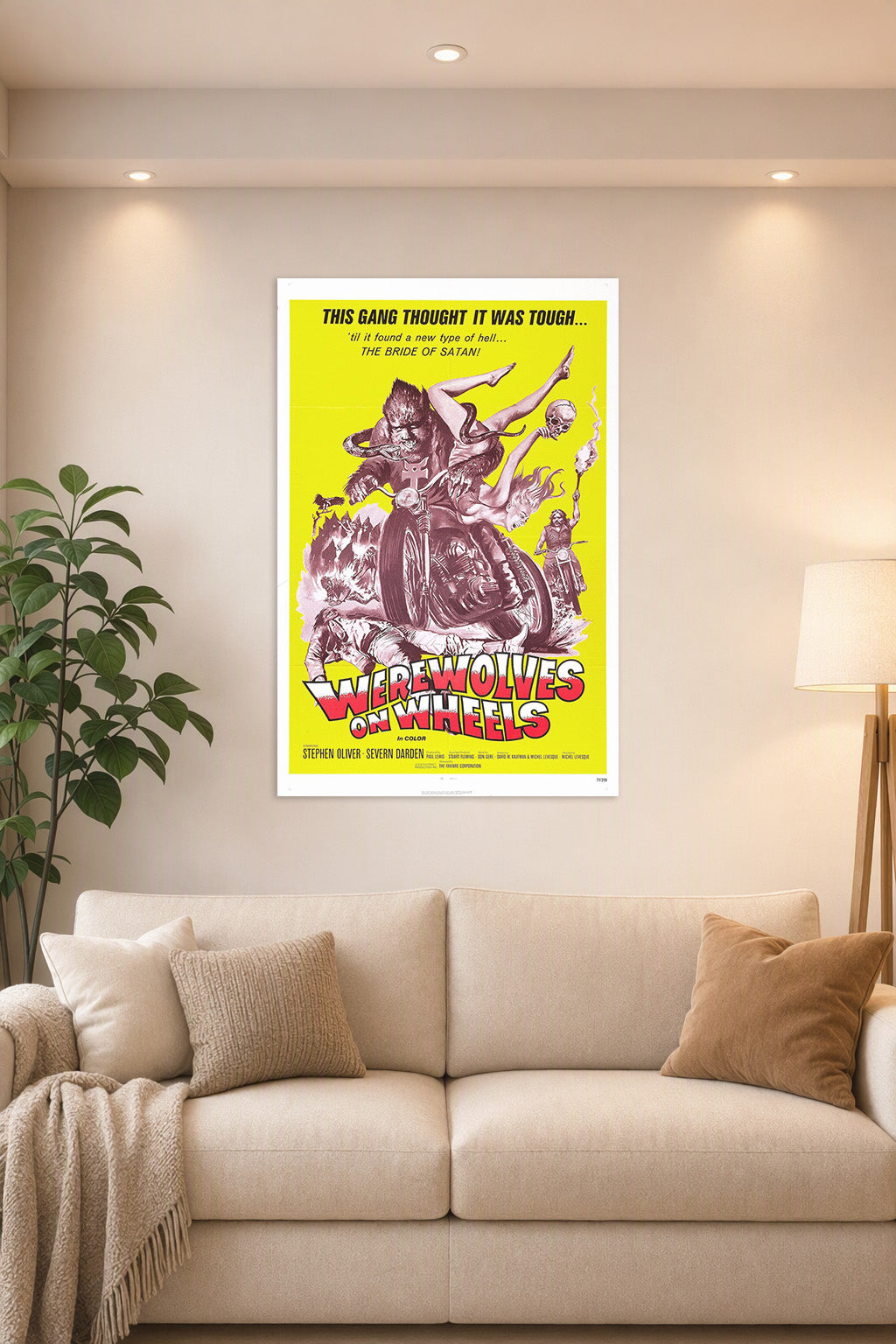 Werewolves on Wheels in a bright living room above a beige sofa.