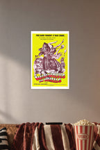Werewolves on Wheels in a cozy movie room above a brown sofa with popcorn.