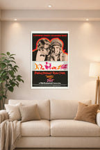 What's Up Doc? Barbra Streisand Ryan O'Neal Movie Poster in a bright living room above a beige sofa.