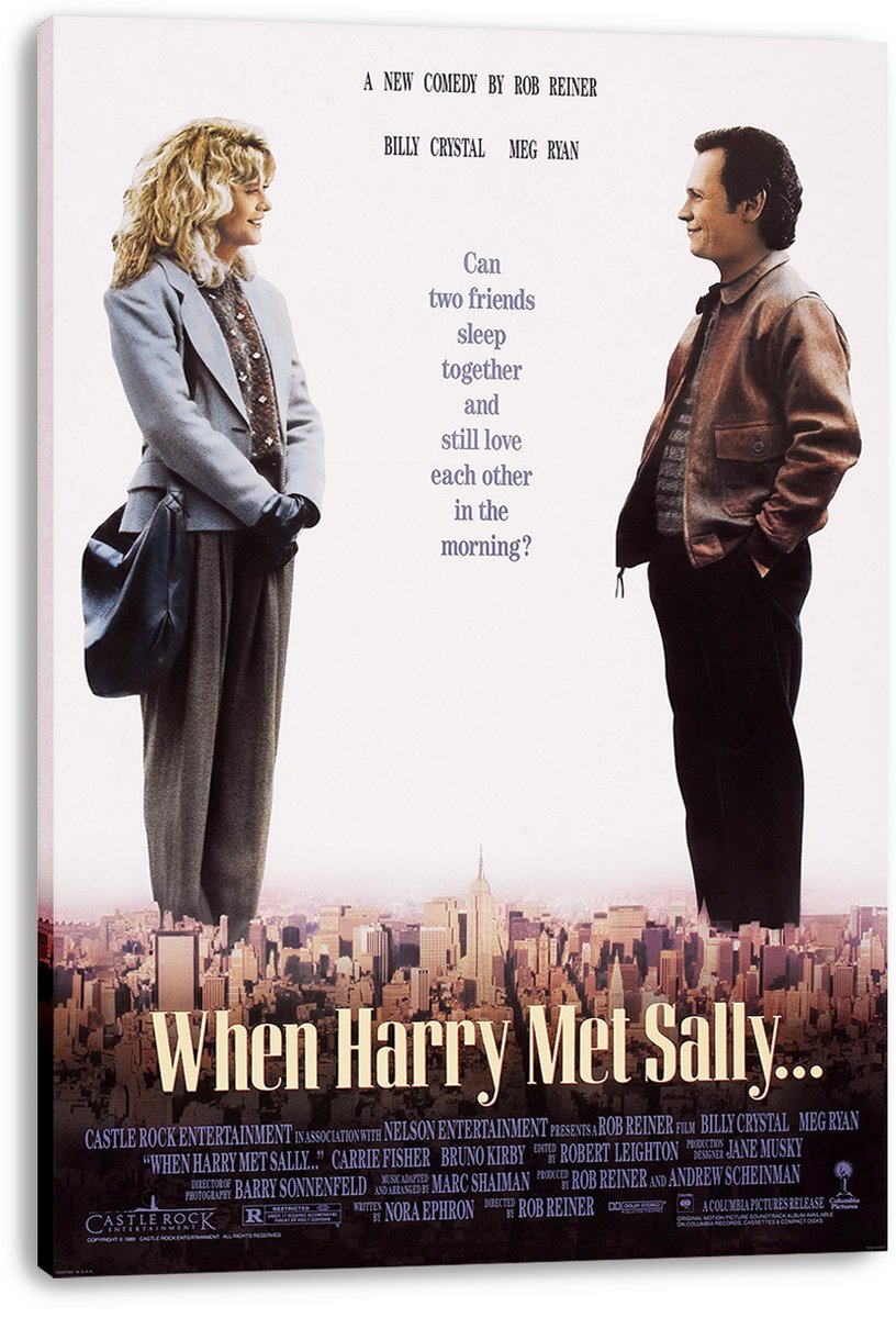 When Harry Met Sally canvas wall art print displays Meg Ryan and Billy Crystal facing across the film tagline and city skyline.