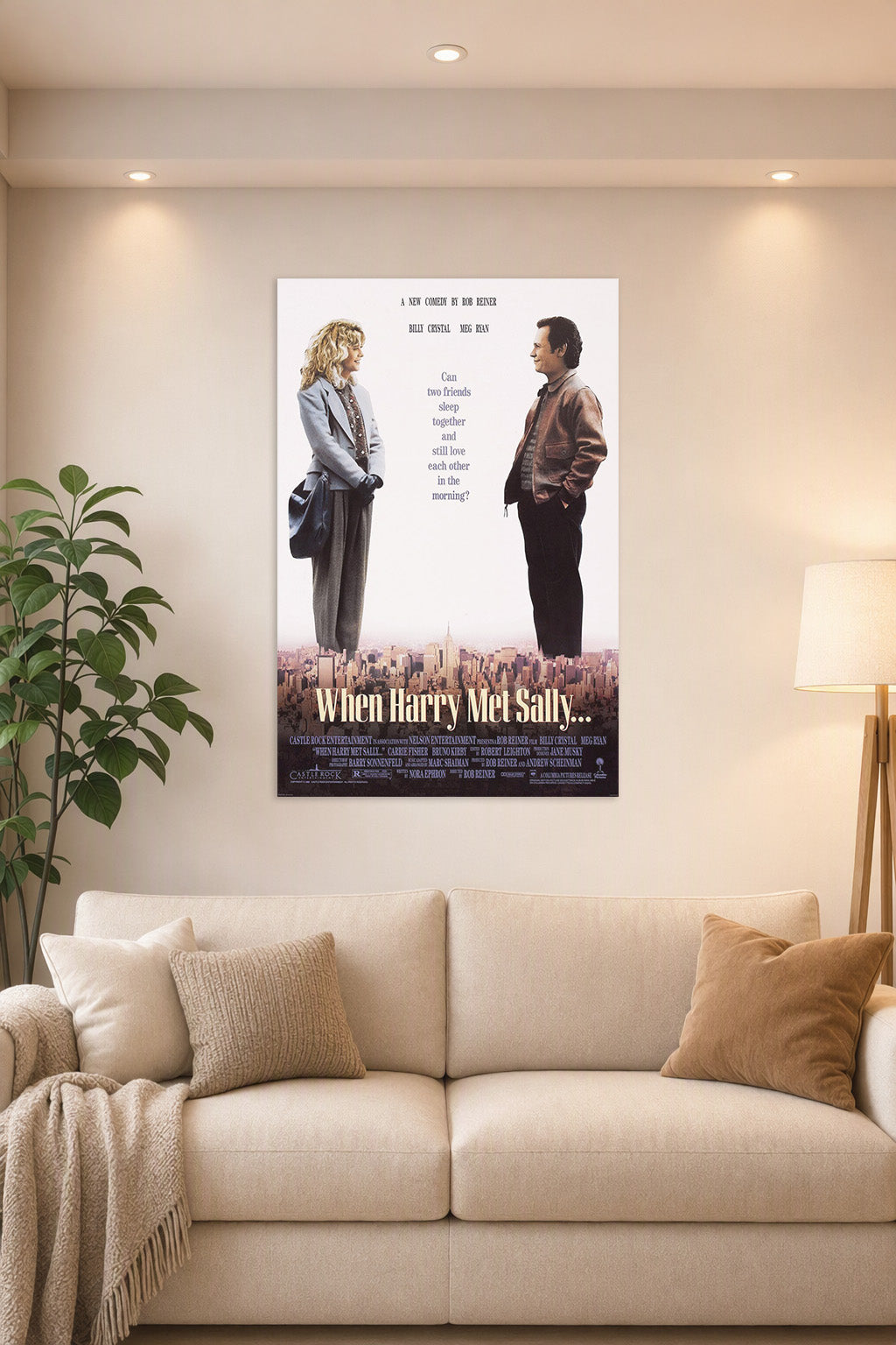 When Harry Met Sally in a bright living room above a beige sofa.