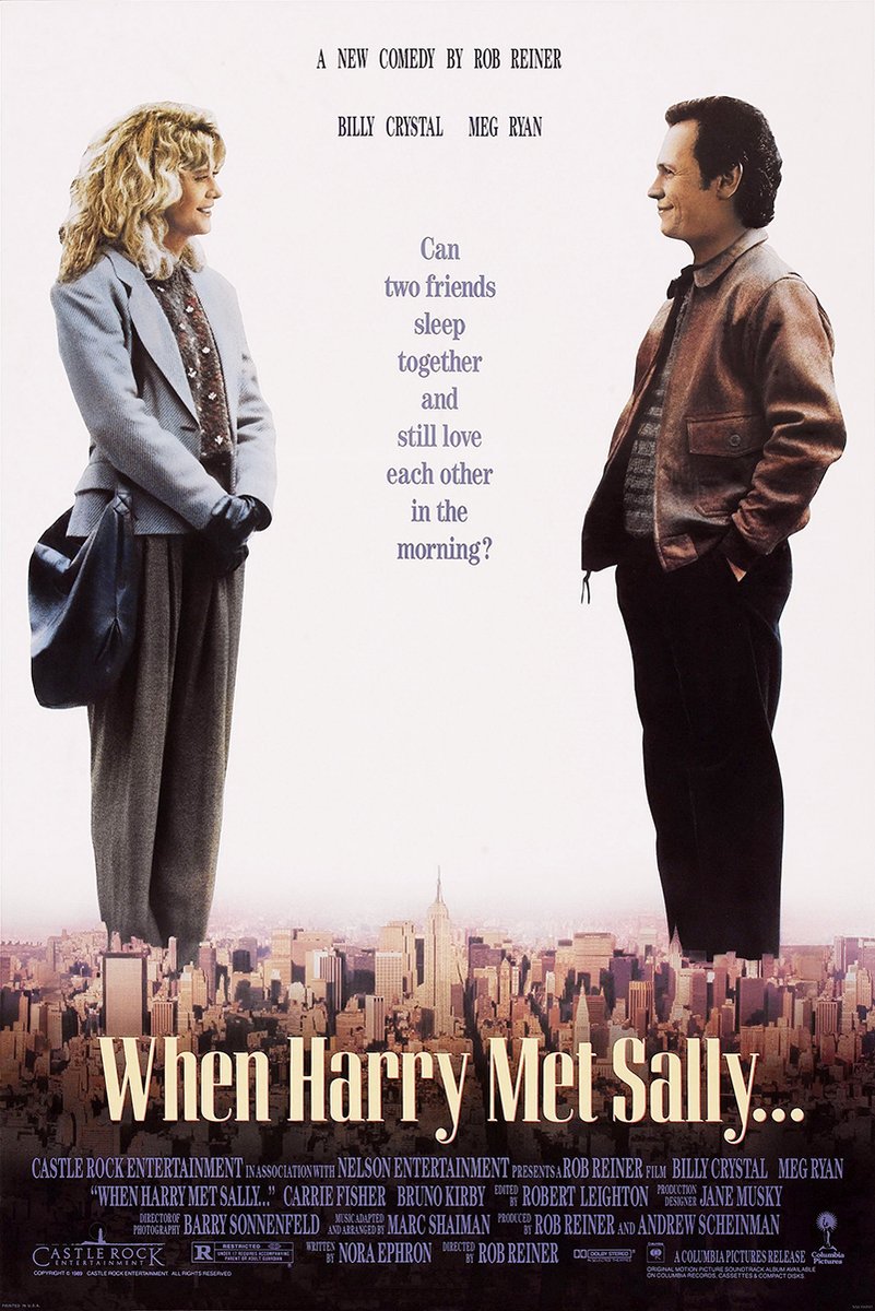 When Harry Met Sally poster features Meg Ryan and Billy Crystal facing each other above a warm-toned New York skyline.