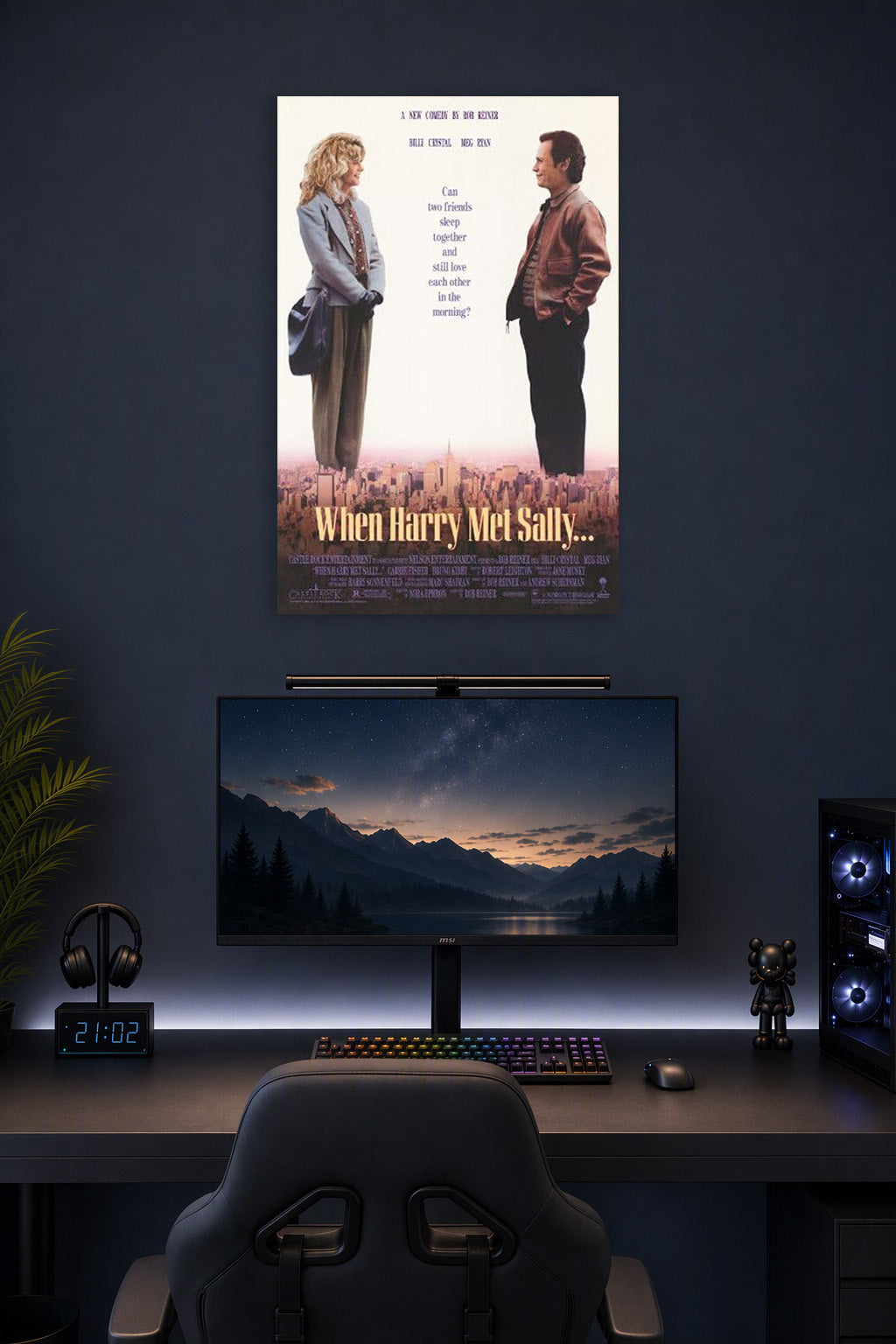 When Harry Met Sally Movies in a gaming desk setup above a monitor.