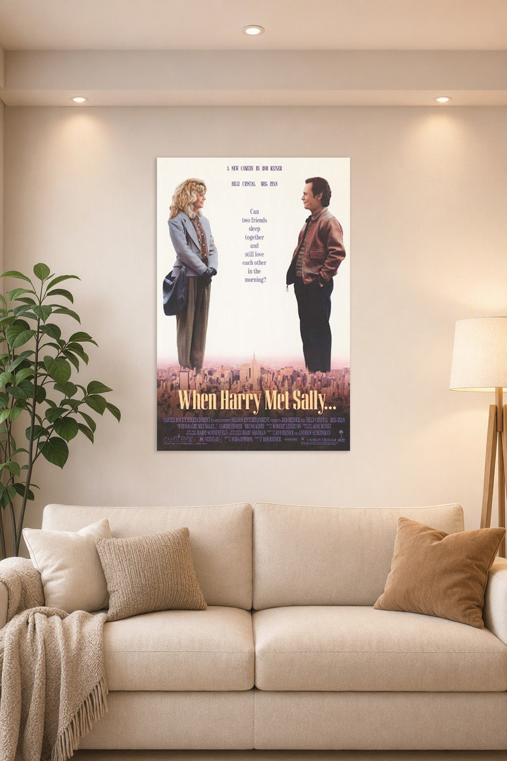 When Harry Met Sally Movies in a bright living room above a beige sofa.