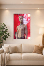 XXXTentacion in a bright living room above a beige sofa.
