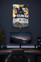 Young Frankenstein Movie Poster in a gaming desk setup above a monitor.