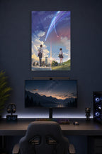 Your Name Kimi no Na wa in a gaming desk setup above a monitor.