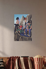 Yu Yu Hakusho Spirit Detectives in a cozy movie room above a brown sofa with popcorn.