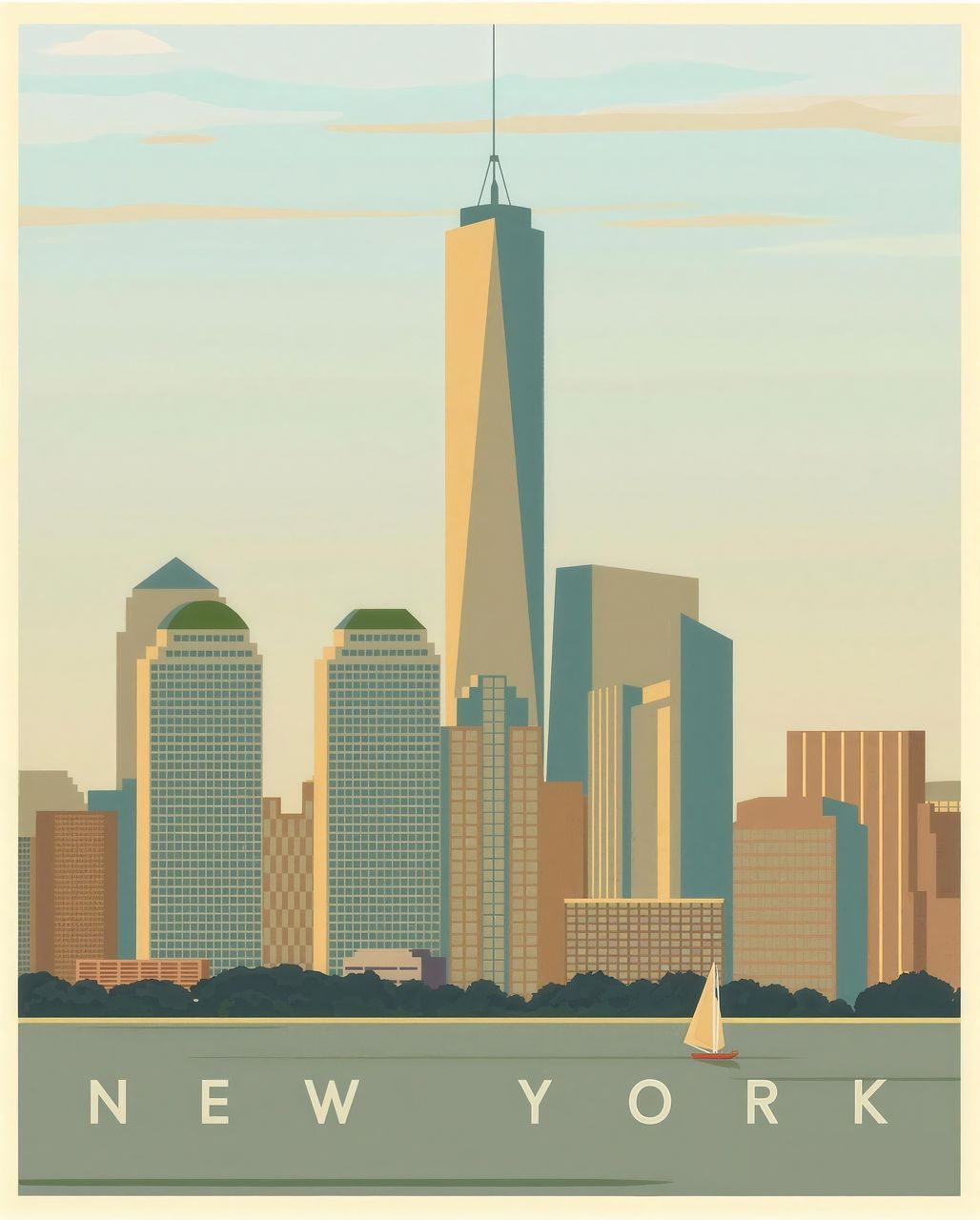 Vintage New York Skyline Art Poster