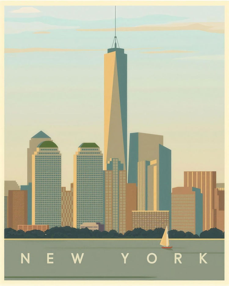 Vintage New York Skyline Art Poster